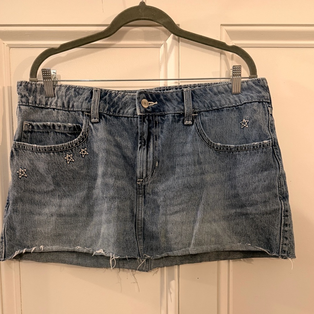 Hollister Light Blue Denim Skirt with Embroidered Stars